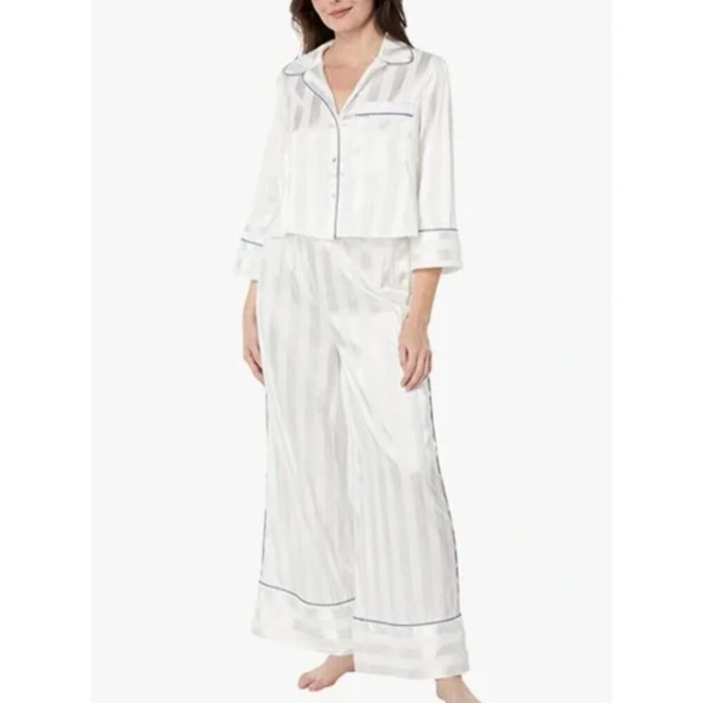 FREE‎ PEOPLE Satin Striped Wide Leg Pajama Set White Small